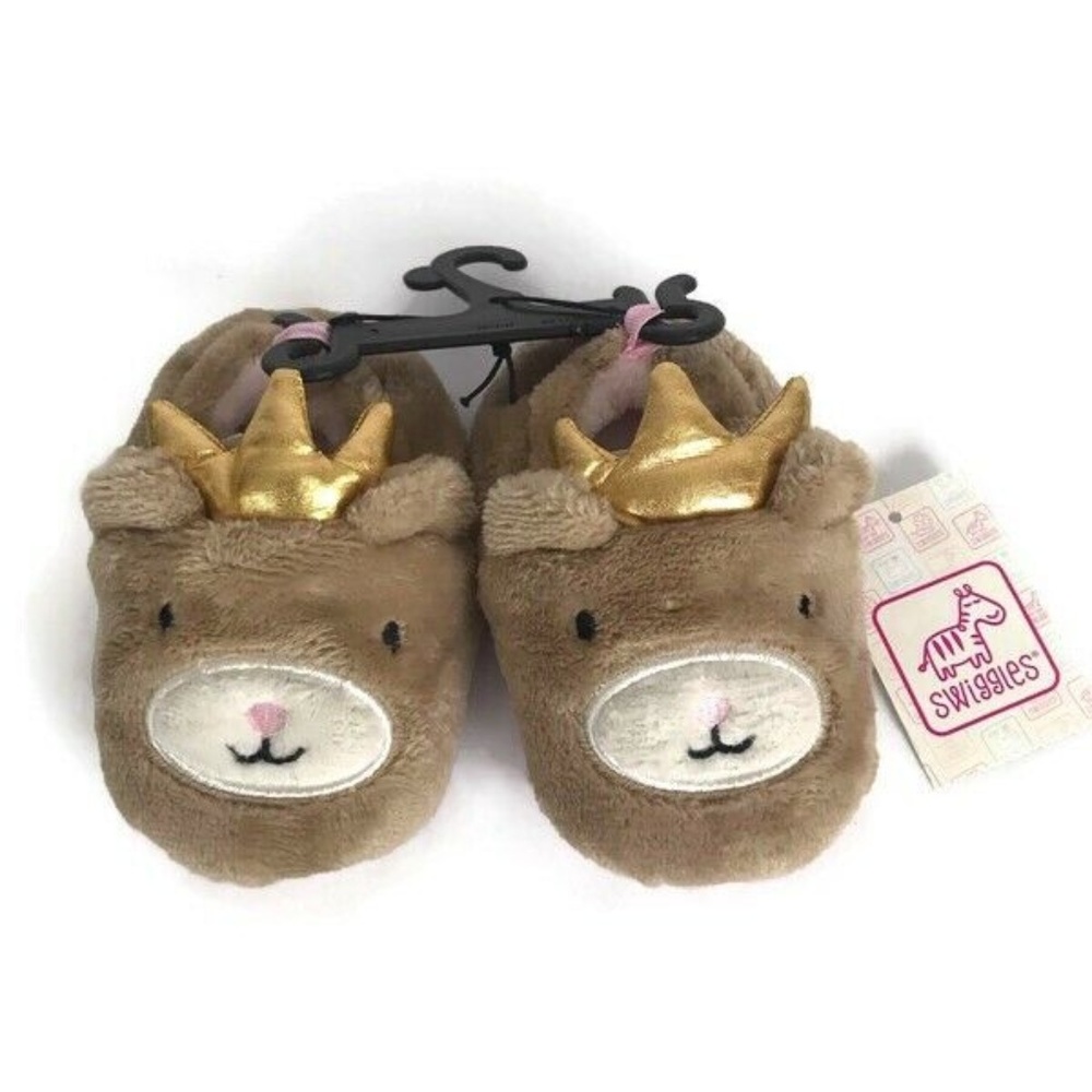 Infant Girl Slippers with Gold Crown Slip on Brown